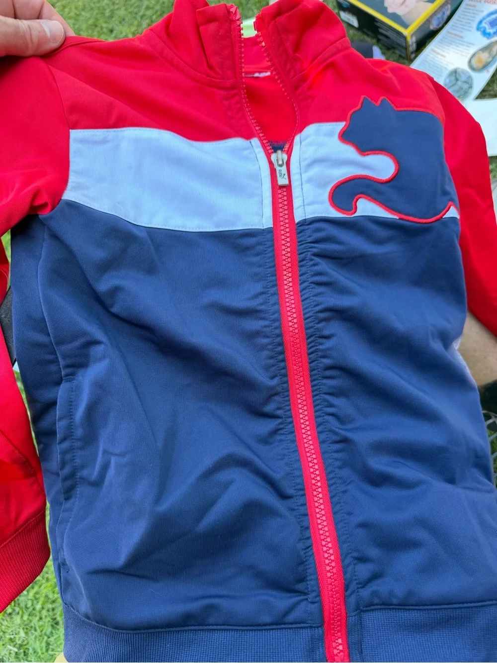 Kids Red & Navy Zip-Front Athletic Jacket with Fox Detail